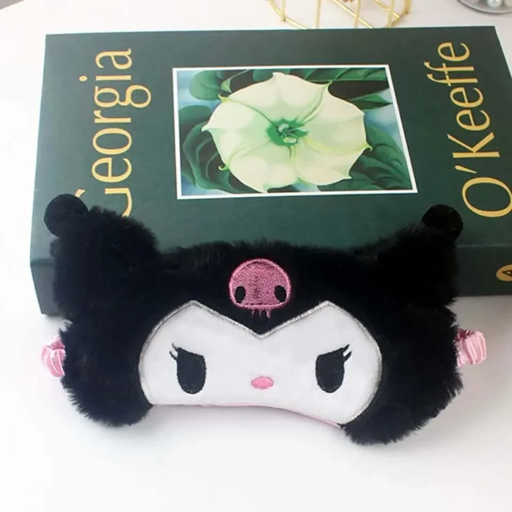 Kawaii Black Plush Sleep Cute Cartoon Eye Cover Soft Fluffy Blackout Mask Kids